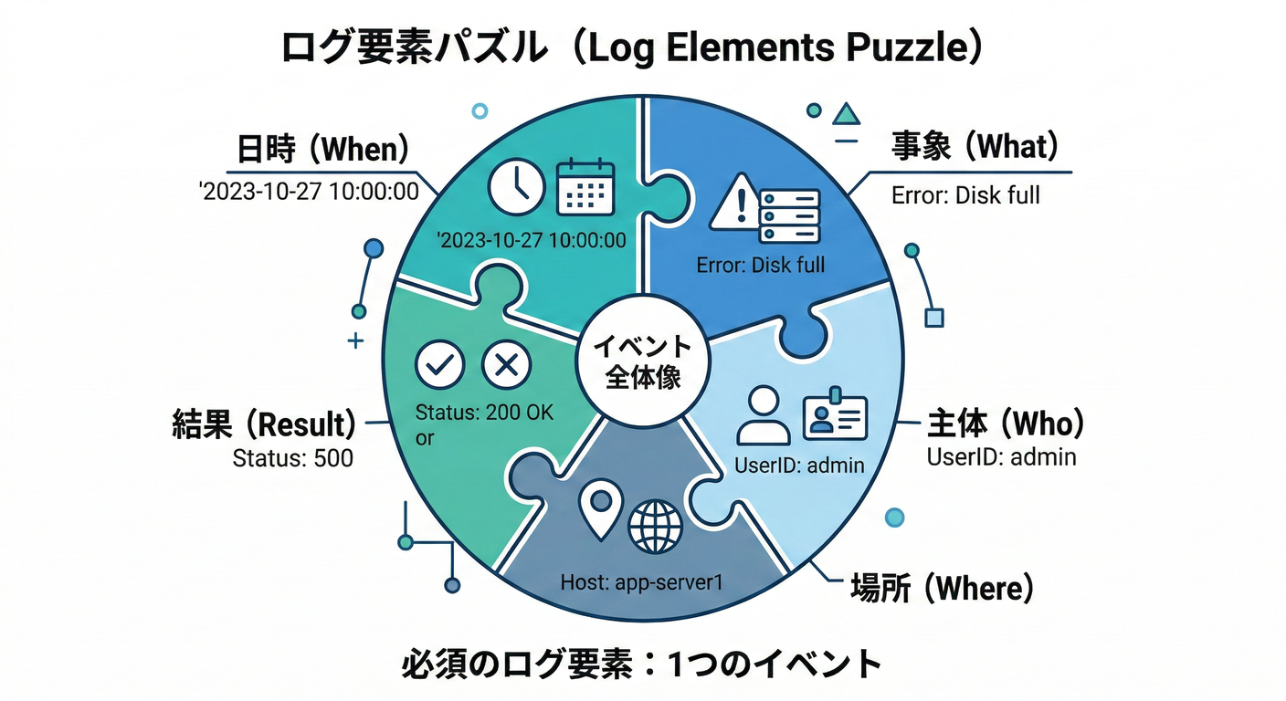 5 puzzle pieces of log info