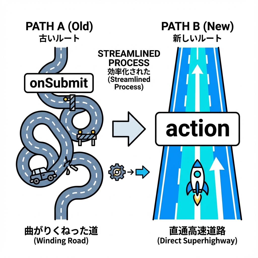 onSubmitとactionの比較イメージ