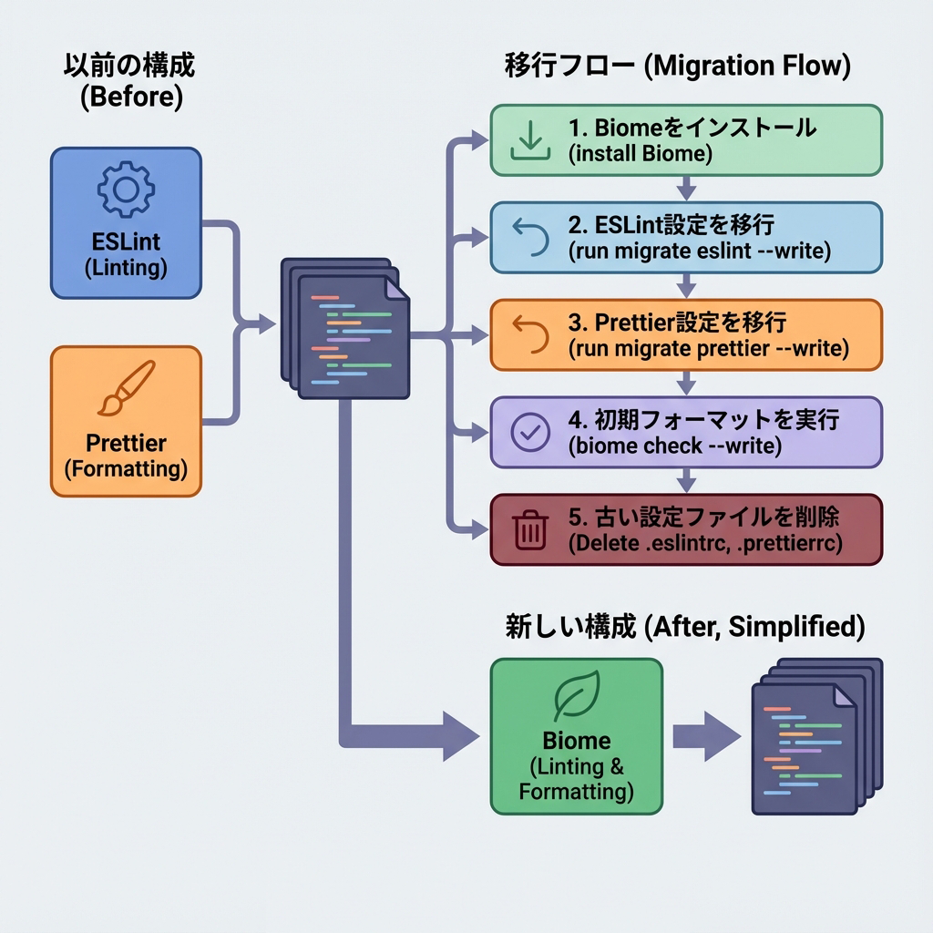 ESLint/Prettier to Biome Migration Flow