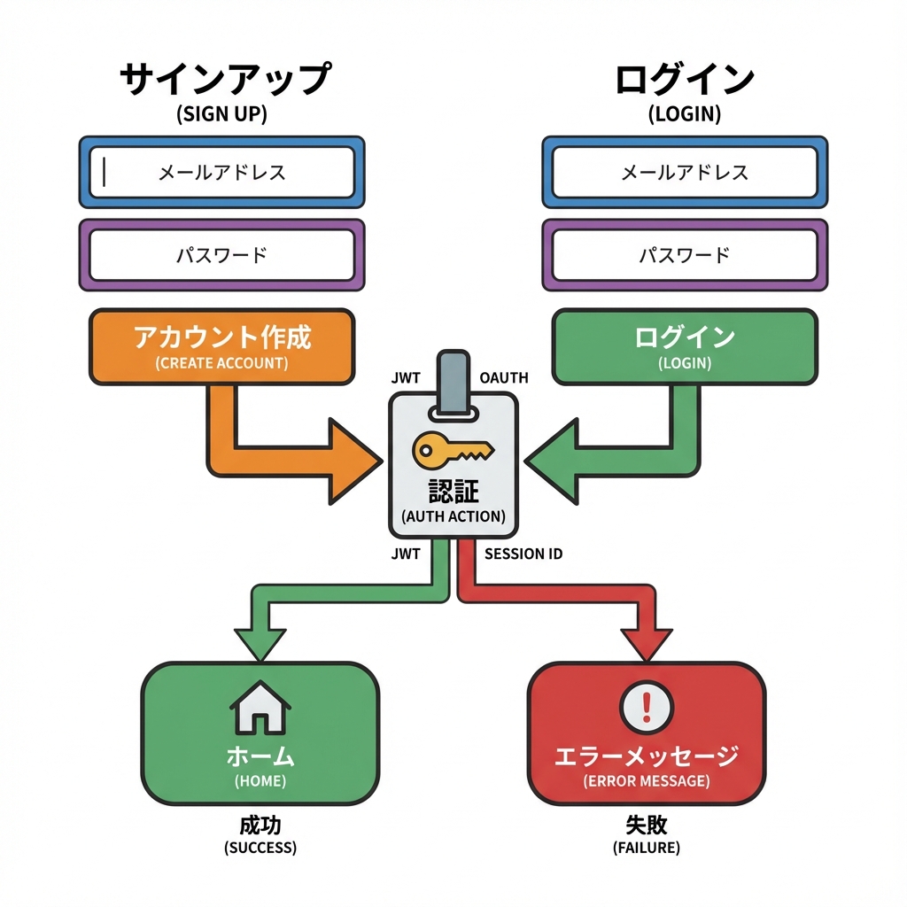 ログイン・新規登録フォームのフロー